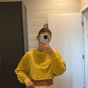 ALO YOGA Double Take Pullover cropped sweatshirt in yellow